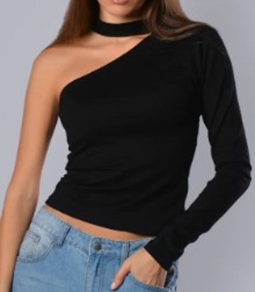 NWT Sugarlips Women Black Asymmetrical One-Shoulder Blouse-Size X-Small
